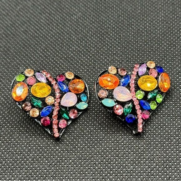 Betsey Johnson Jewelry - EARRINGS! Betsey Johnson Heart Multi-Color Gemstone Earrings BNWT